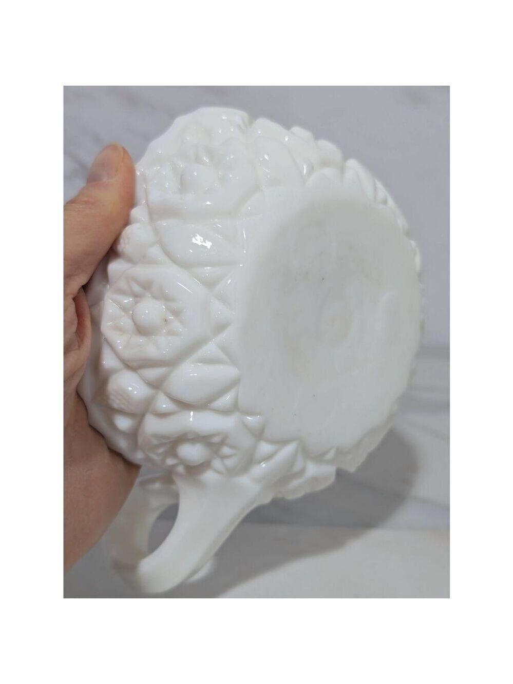 Fostoria Winburn White Milk Glass Square Nappy Deep Star Design Sawtooth Edge - Picture 3 of 8